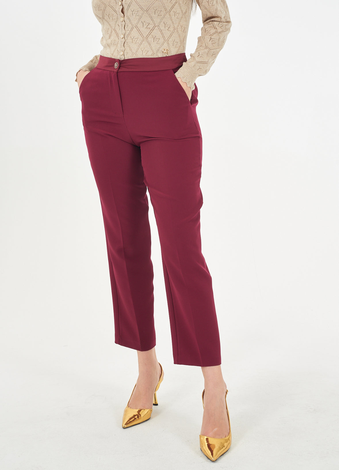 Pantalone donna chinos cintura in poly/satin yes zee